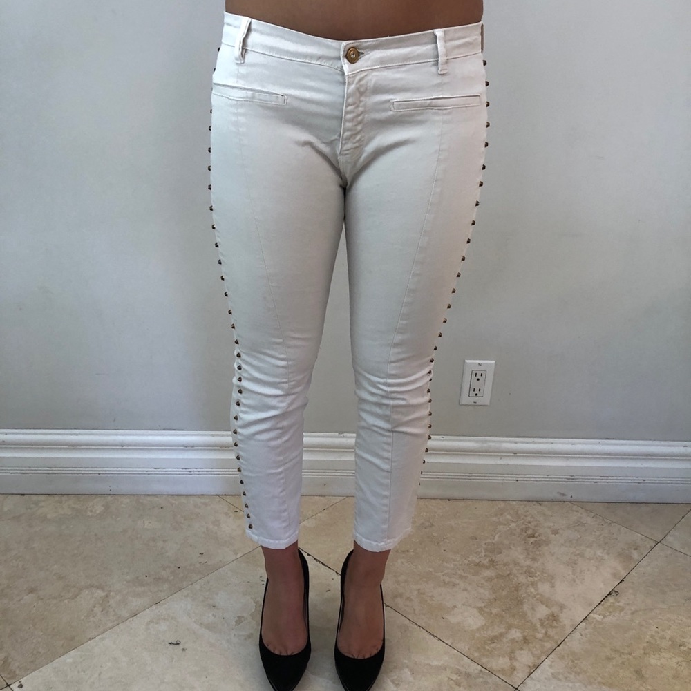 Zara white Low Rose Skinny Jeans with Studded side